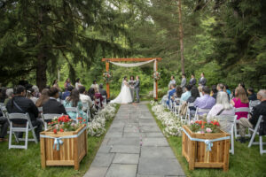 Wedding arch decorated and ready at the ceremony site