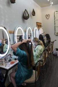 Bridal party preparing in the Barn Suite before the ceremony