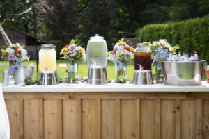 Close-up of drink garnishes and bar setup