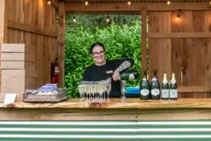 Staff pouring champagne for a toast