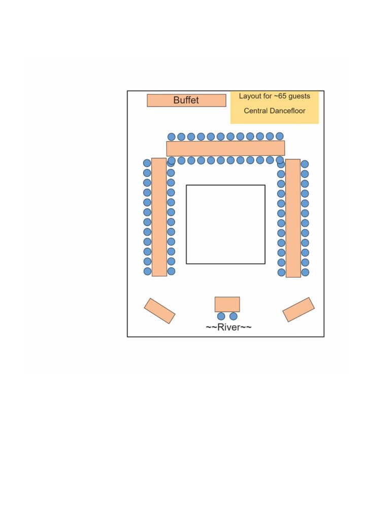 farm house rectangular table layout for 65 guests at river valley oasis waterfront wedding venue snohomish county