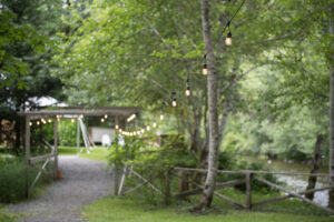 string lighted pathway along the river